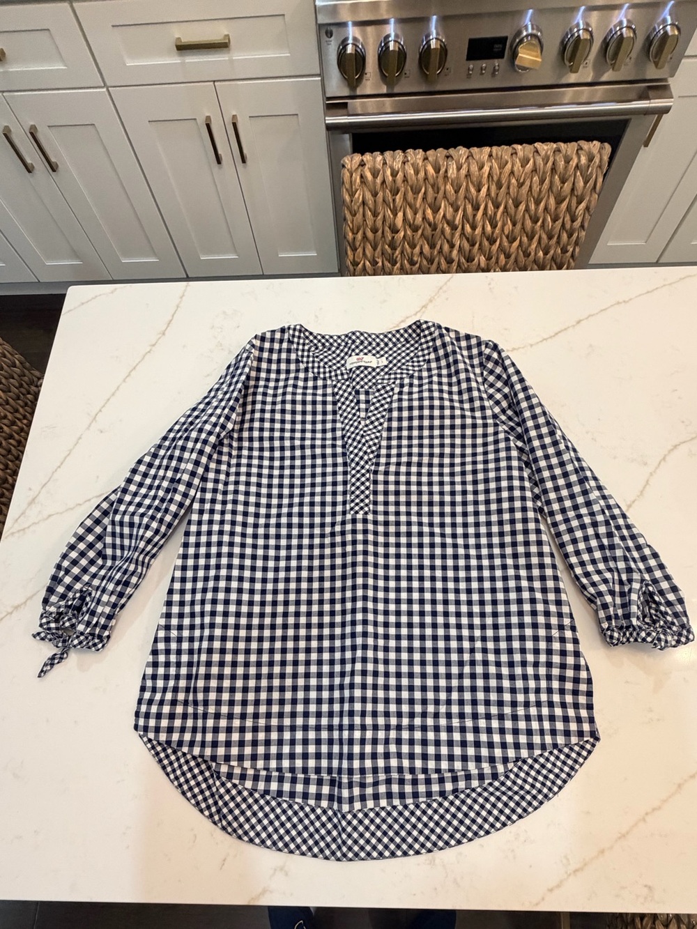 Vineyard Vines Women’s Navy & White Gingham Split-Neck Tunic